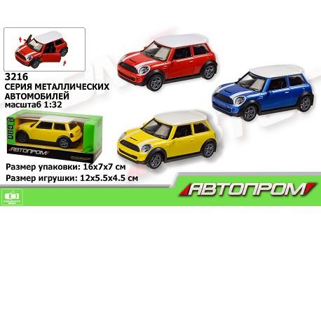 Машина металл 3216 (96шт/2) "АВТОПРОМ",1:32,3 цвета,откр.двери, в кор.16*7*7см  (3216)