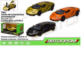 Машина металл 7861 (48шт/2) "АВТОПРОМ",1:32-36 Lamborghini  LP770-4, 3 цвета, батар.,свет,звук,откр.