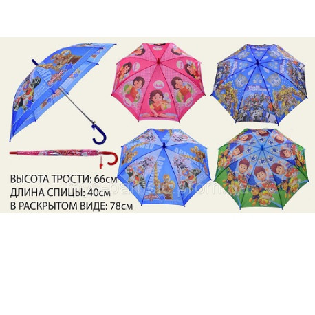 Парасолька CEL-35 (120шт) 4 види, з малюнком, герої м / ф, в пакеті, довжина тростини - 66 см  (CEL-35)