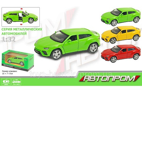 Машина метал "Lamborghini Urus", 7701 (96шт / 4) "АВТОПРОМ" 3 кольори, откр.двері, в кор.16 * 7 * 7см  (7701)