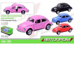 Машина металл Wolkswagen Beetle,М1:457716 (6225C) (108шт/3) "АВТОПРОМ", , 4 цвета, в кор.