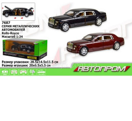 Машина метал 7687 (12шт/2) "АВТОПРОМ"1:24 Rolls-Royce  , 2 цвета, батар,свет,звук,двери откр.,в кор.