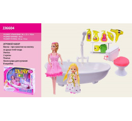 Ванна функц JJ6604 (24шт / 2) тече вода, з 2 ляльками, сукнею, унітазом, аксес.д / куп, в кор.36 * 35 * 10см